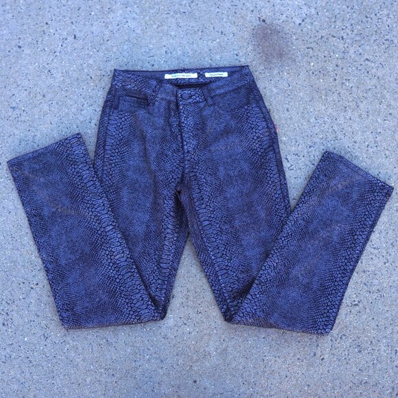 Jones NY Snakeskin Jeans Size 6 Mid-Rise Straight Leg Black Gray Stretch - Picture 1 of 13